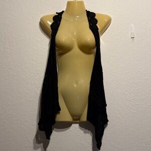 Daytrip Black Lace & Floral Appliqué Sleeveless Cardigan Fits Like M/L Boho Chic